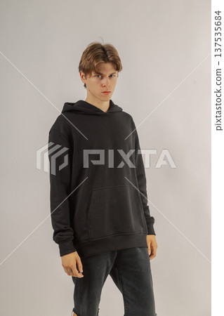 Handsome young guy in stylish clothes on white 137535684