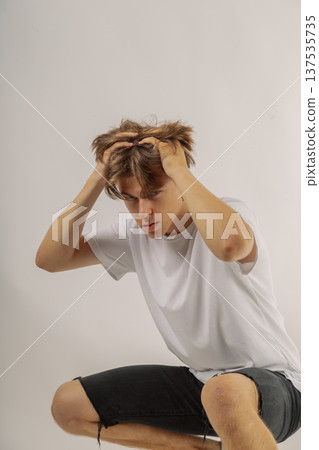 Handsome young guy in stylish clothes on white 137535735