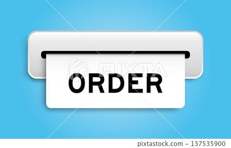White coupon banner with word order from machine on blue color background White coupon banner with word order from machine on blue color background 137535900