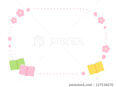 色彩繽紛的書籍和春日櫻花相框 色彩繽紛的書籍和春日櫻花相框 137536070