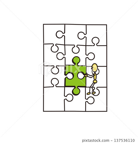 Business concept illustration of teamwork completing a puzzle Business concept illustration of teamwork completing a puzzle 137536110