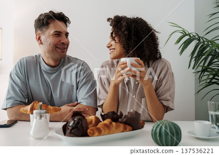 Quiet Dawn Sharing Warm Drinks. Tranquil Morning Bonds Over Steaming Beverages And Gentle Grins Quiet Dawn Sharing Warm Drinks. Tranquil Morning Bonds Over Steaming Beverages And Gentle Grins 137536221