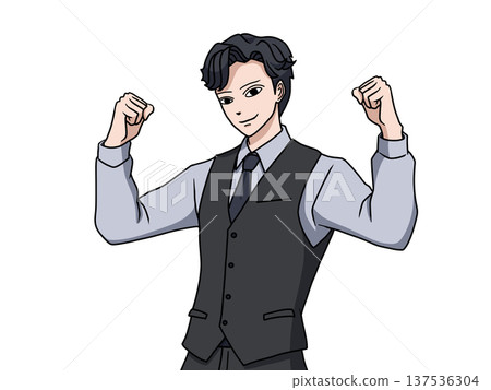A young businessman who plays guts pose A young businessman who plays guts pose 137536304
