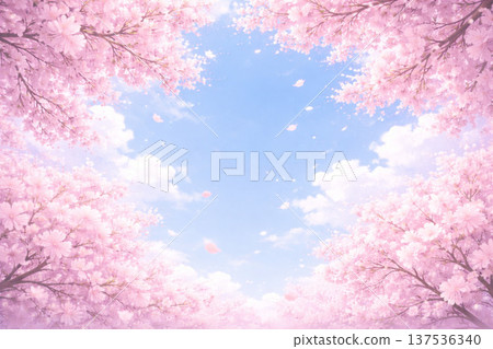 Cherry Blossom Series: Spring blue sky composition looking up through cherry blossoms Cherry Blossom Series: Spring blue sky composition looking up through cherry blossoms 137536340