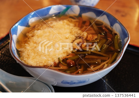 Mountain vegetables and yam soba noodles Healthy Japanese soba noodles Mountain delicacies Mountain vegetables and yam soba noodles Healthy Japanese soba noodles Mountain delicacies 137536441