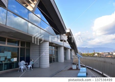 Observation balcony and view from Biwako Ohashi Rice Plaza Roadside Station in Otsu City Observation balcony and view from Biwako Ohashi Rice Plaza Roadside Station in Otsu City 137536499