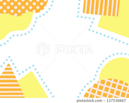 A cute and pop frame with hand-drawn waves, triangles, squares, and circles at the four corners. Orange and yellow. 137536667