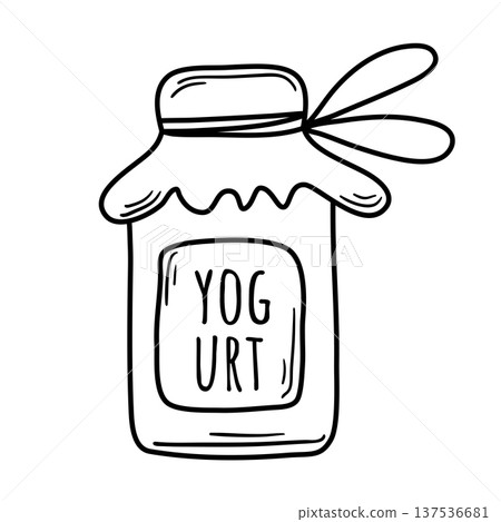 Craft packaging for farm made yogurt, doodle sketch style illustration 137536681