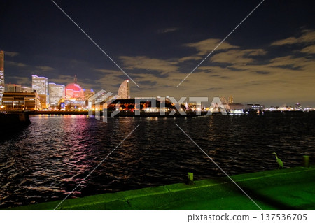 神奈川縣大碼頭夜景橫濱港及蒼鷺 神奈川縣大碼頭夜景橫濱港及蒼鷺 137536705