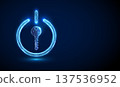 3d digital key integrated in power button. Secure system activation, access-controlled startup, protected technology launch, encrypted entry verification, digital control concept. 137536952