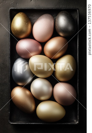 Metallic Finish Eggs In Black Tray Metallic Finish Eggs In Black Tray 137536970
