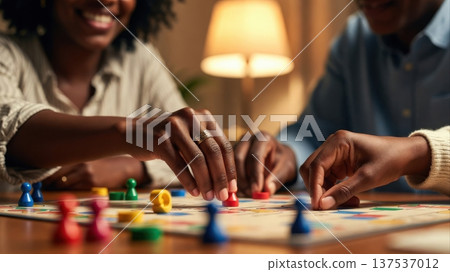 Friends Playing Colorful Board Game at Home Friends Playing Colorful Board Game at Home 137537012