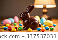 Chocolate Easter Bunny With Colorful Candy 137537031