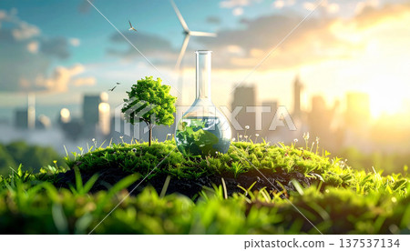 Protected green ecosystem inside a glass sphere - concept of sustainable environment and nature conservation 137537134