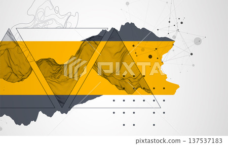 Wireframe abstract mountains in the middle of a triangle. ART background. 137537183