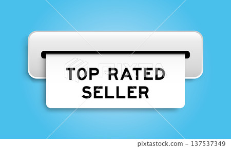 White coupon banner with word top rated seller from machine on blue color background 137537349
