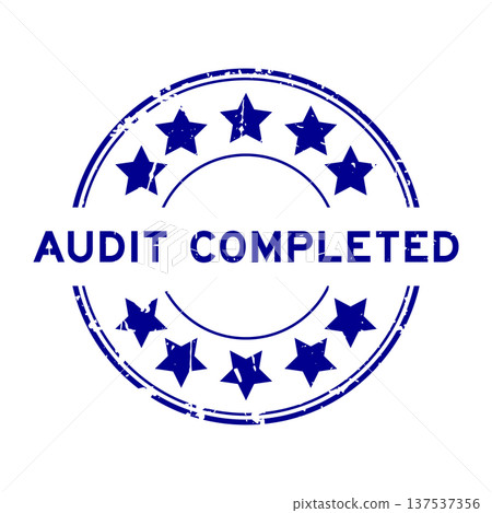 Grunge blue audit completed word round rubber seal stamp on white background Grunge blue audit completed word round rubber seal stamp on white background 137537356