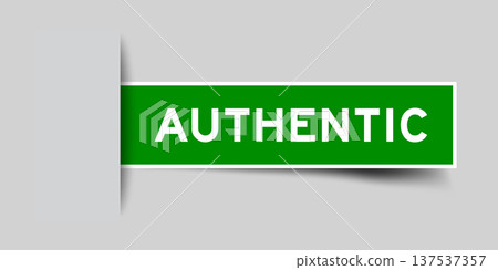 Green color square shape sticker label with word authentic inserted in gray background 137537357