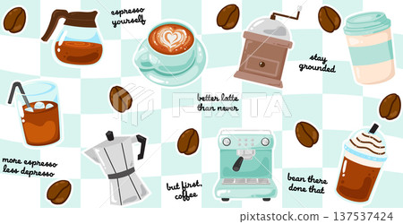 Cute cozy coffee elements seamless pattern 137537424