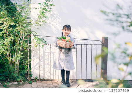 Girl holding vegetables in the garden 137537439