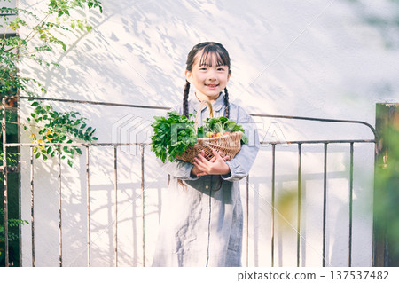 Girl holding vegetables in the garden 137537482