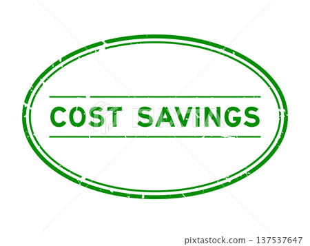 Grunge green cost savings word oval rubber seal stamp on white background 137537647