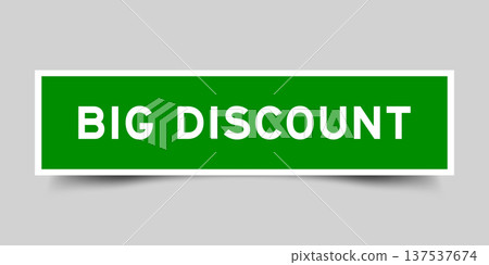 Green color square shape sticker label with word big discount on gray background 137537674