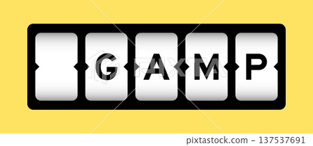 Black color in word GAMP (Abbreviation of Good Automated Manufacturing Practice) on slot banner with yellow color background 137537691