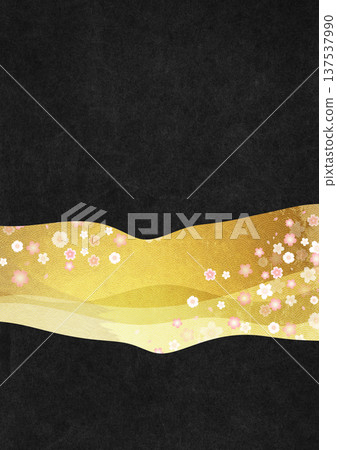 Gold leaf, cherry blossoms and black Japanese paper 137537990
