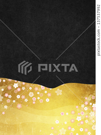 Gold leaf, cherry blossoms and black Japanese paper 137537992