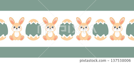 Cute bunnies and Easter eggs seamless pattern border. Illustration. Cute bunnies and Easter eggs seamless pattern border. Illustration. 137538006