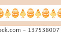 Cute chicks and Easter eggs seamless pattern border. Illustration. 137538007