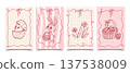 Cute set of Easter cards with hand drawn basket of eggs, bunny, chick and spring flowers. Illustration. 137538009