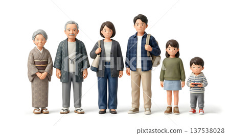 日本三代同堂家庭：祖父母與父母，傳統日式服裝與現代服裝 137538028