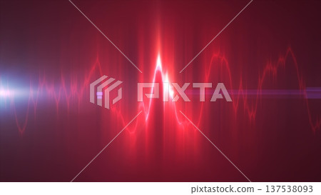 Abstract red neon waveform resembling a heartbeat signal, symbolizing life energy, audio pulses, and intense digital sound motion 137538093