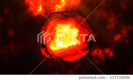 Abstract round orange fiery melted sphere liquid iridescent futuristic swirling, abstract background morphing 137538096