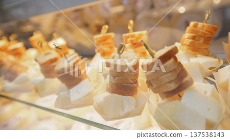 Gourmet Snack Display of Cheese and tosts 137538143