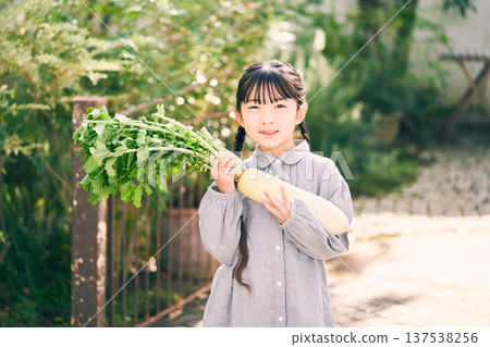 花園裡的女孩拿著蘿蔔 137538256