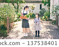 父母和孩子在花園裡拿著蔬菜 137538401