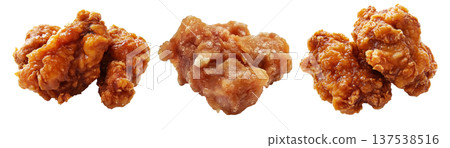 Crispy glazed fried chicken Karaage nuggets isolated on white transparent background. Concept of Asian cuisine and Japan Crispy glazed fried chicken Karaage nuggets isolated on white transparent background. Concept of Asian cuisine and Japan 137538516