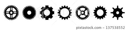 Gears shapes line icons. Flat machine gear icon. Wheel cogwheel vector. Simple outline isolated elements. Black gear. 137538552