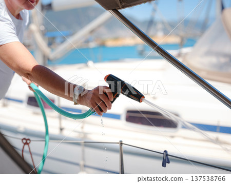 Adult Woman Enjoying Sunny Day On Yacht Finike Marina Turkey Adult Woman Enjoying Sunny Day On Yacht Finike Marina Turkey 137538766