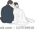 Newlywed couple in white wedding kimono and crested hakama wedding ceremony 137539016