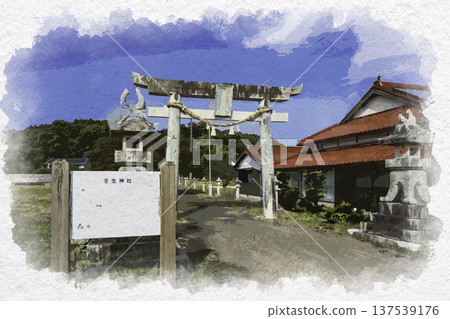 山口縣美泉市壬生神社水彩風格鳥居 山口縣美泉市壬生神社水彩風格鳥居 137539176