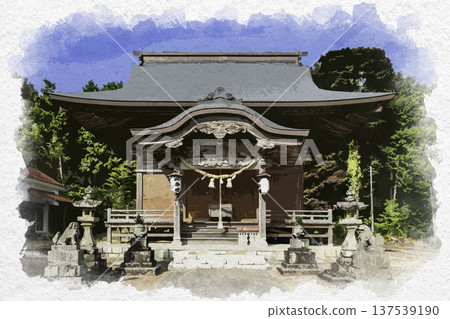 水彩風格,壬生神社,參拜殿,山口縣美奈市 水彩風格,壬生神社,參拜殿,山口縣美奈市 137539190