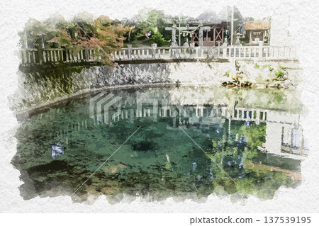 Watercolor painting of Benten Pond in Beppu, Mine City, Yamaguchi Prefecture Watercolor painting of Benten Pond in Beppu, Mine City, Yamaguchi Prefecture 137539195