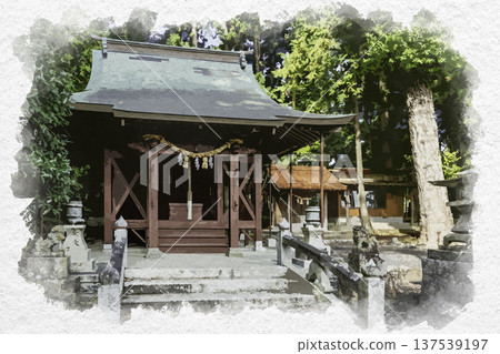 Watercolor painting of Beppu Benten Pond, Beppu Itsukushima Shrine, Mine City, Yamaguchi Prefecture 137539197
