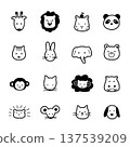 Hand drawn animal flat cute line drawing face icons 137539209