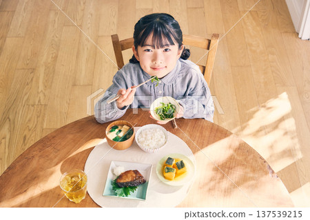 女孩在家吃早餐 女孩在家吃早餐 137539215