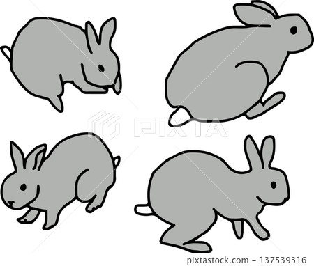 Set illustration of rabbit movements, with lines Set illustration of rabbit movements, with lines 137539316